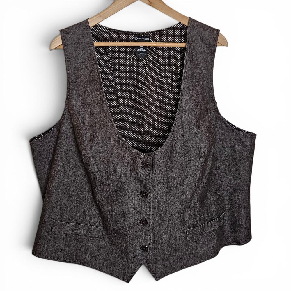 New Directions Womens Brown Denim Y2K Button Front Vest Size 20W Western Cowgirl